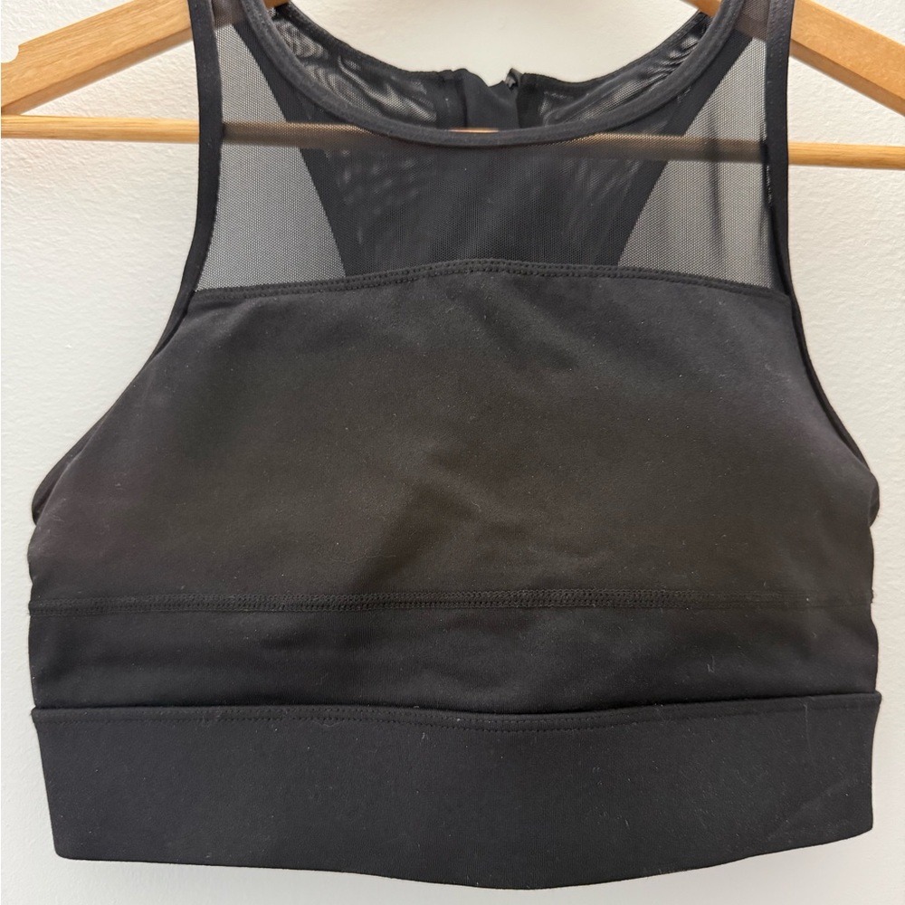 Women's Black Mesh-Panel Crop Bralette Sports Bra